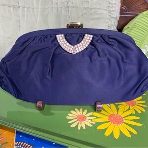 50s Blue Satin Rhinestone Clutch